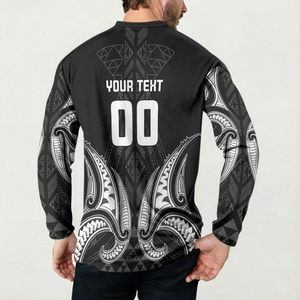 Maori Rugby Custom Ngaru Mangopare Button Sweatshirt Black Whetu Niho Taniwha Motif