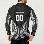 Maori Rugby Custom Ngaru Mangopare Button Sweatshirt Black Whetu Niho Taniwha Motif