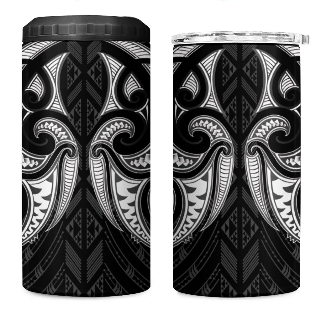 Maori Rugby Custom Ngaru Mangopare 4 in 1 Can Cooler Tumbler Black Whetu Niho Taniwha Motif