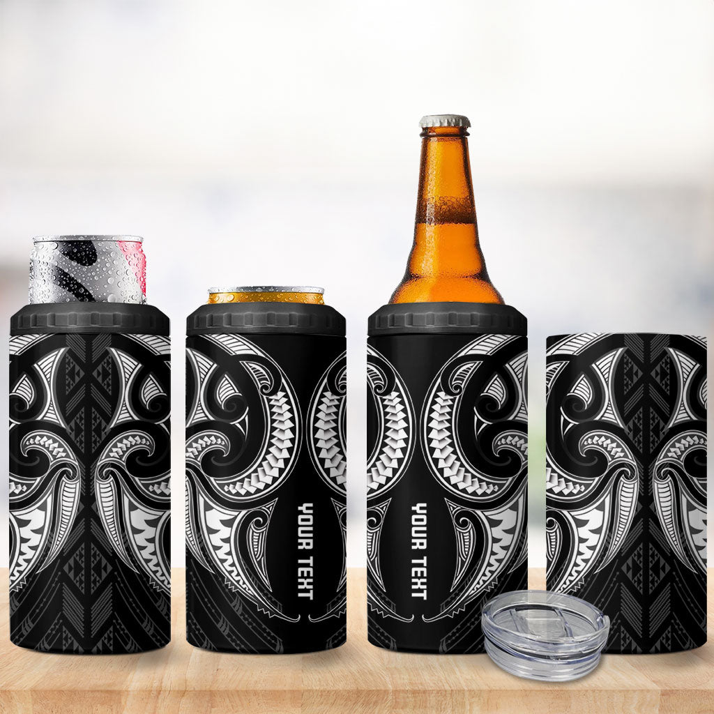 Maori Rugby Custom Ngaru Mangopare 4 in 1 Can Cooler Tumbler Black Whetu Niho Taniwha Motif