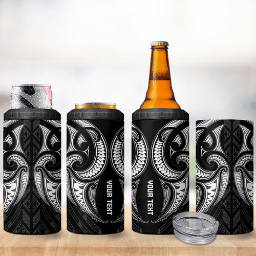 Maori Rugby Custom Ngaru Mangopare 4 in 1 Can Cooler Tumbler Black Whetu Niho Taniwha Motif