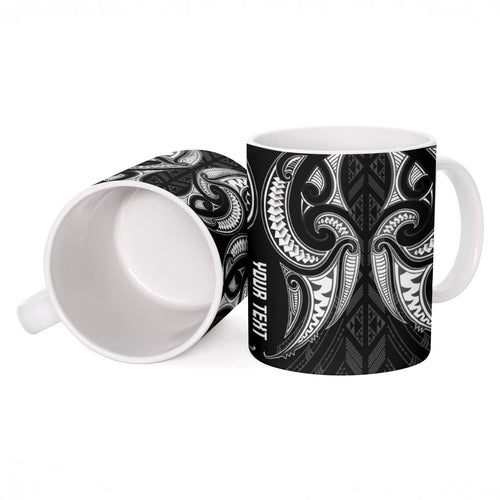 Maori Rugby Custom Ngaru Mangopare Ceramic Mug Black Whetu Niho Taniwha Motif