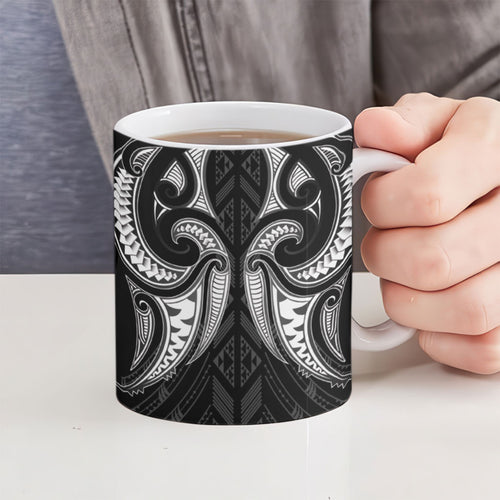 Maori Rugby Custom Ngaru Mangopare Ceramic Mug Black Whetu Niho Taniwha Motif