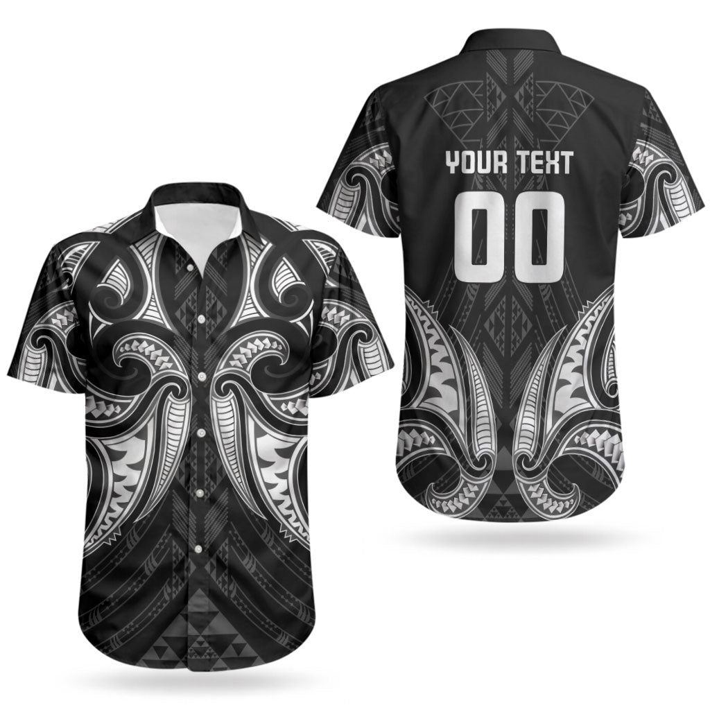 Maori Rugby Custom Ngaru Mangopare Couples Matching Long Sleeve Bodycon Dress and Hawaiian Shirt Black Whetu Niho Taniwha Motif