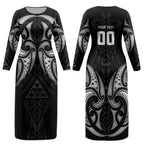 Maori Rugby Custom Ngaru Mangopare Couples Matching Long Sleeve Bodycon Dress and Long Sleeve Button Shirt Black Whetu Niho Taniwha Motif