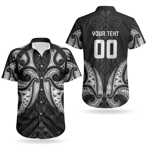 Maori Rugby Custom Ngaru Mangopare Couples Matching Mermaid Dress and Hawaiian Shirt Black Whetu Niho Taniwha Motif