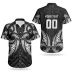 Maori Rugby Custom Ngaru Mangopare Couples Matching Puletasi and Hawaiian Shirt Black Whetu Niho Taniwha Motif