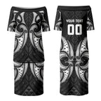 Maori Rugby Custom Ngaru Mangopare Couples Matching Puletasi and Hawaiian Shirt Black Whetu Niho Taniwha Motif