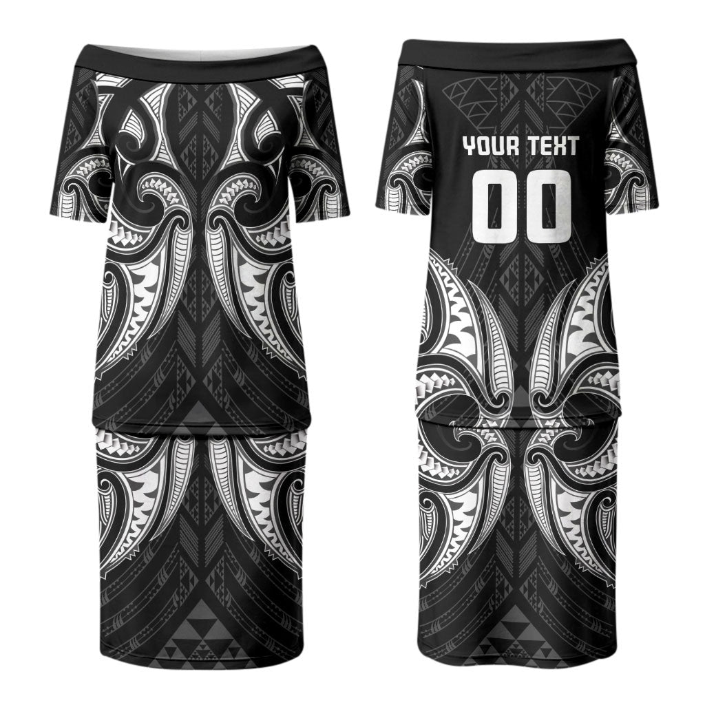 Maori Rugby Custom Ngaru Mangopare Couples Matching Puletasi and Hawaiian Shirt Black Whetu Niho Taniwha Motif