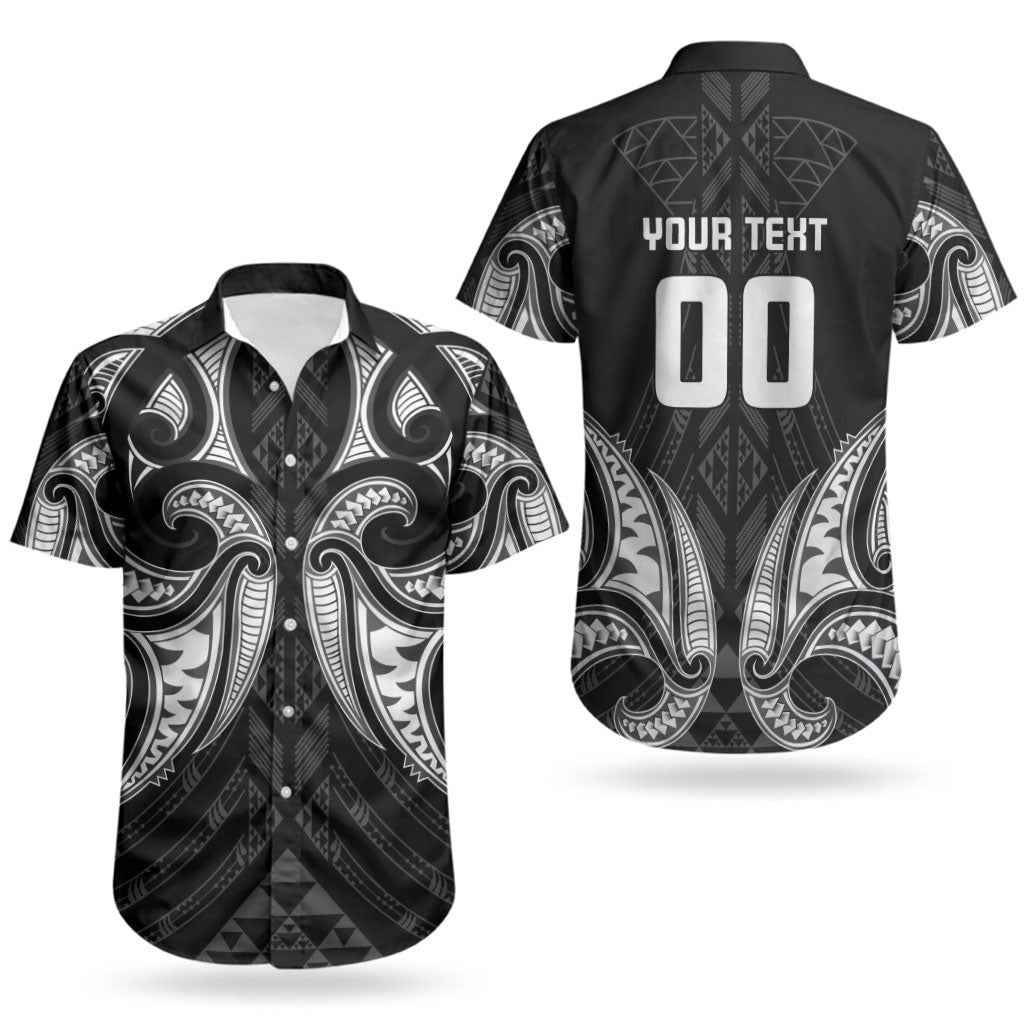 Maori Rugby Custom Ngaru Mangopare Couples Matching Short Sleeve Bodycon Dress and Hawaiian Shirt Black Whetu Niho Taniwha Motif