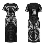 Maori Rugby Custom Ngaru Mangopare Couples Matching Short Sleeve Bodycon Dress and Long Sleeve Button Shirt Black Whetu Niho Taniwha Motif