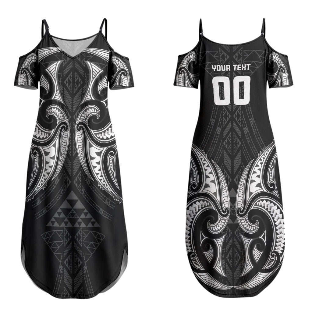 Maori Rugby Custom Ngaru Mangopare Couples Matching Summer Maxi Dress and Hawaiian Shirt Black Whetu Niho Taniwha Motif