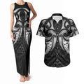 Maori Rugby Custom Ngaru Mangopare Couples Matching Tank Maxi Dress and Hawaiian Shirt Black Whetu Niho Taniwha Motif