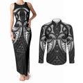 Maori Rugby Custom Ngaru Mangopare Couples Matching Tank Maxi Dress and Long Sleeve Button Shirt Black Whetu Niho Taniwha Motif