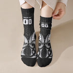 Maori Rugby Custom Ngaru Mangopare Crew Socks Black Whetu Niho Taniwha Motif