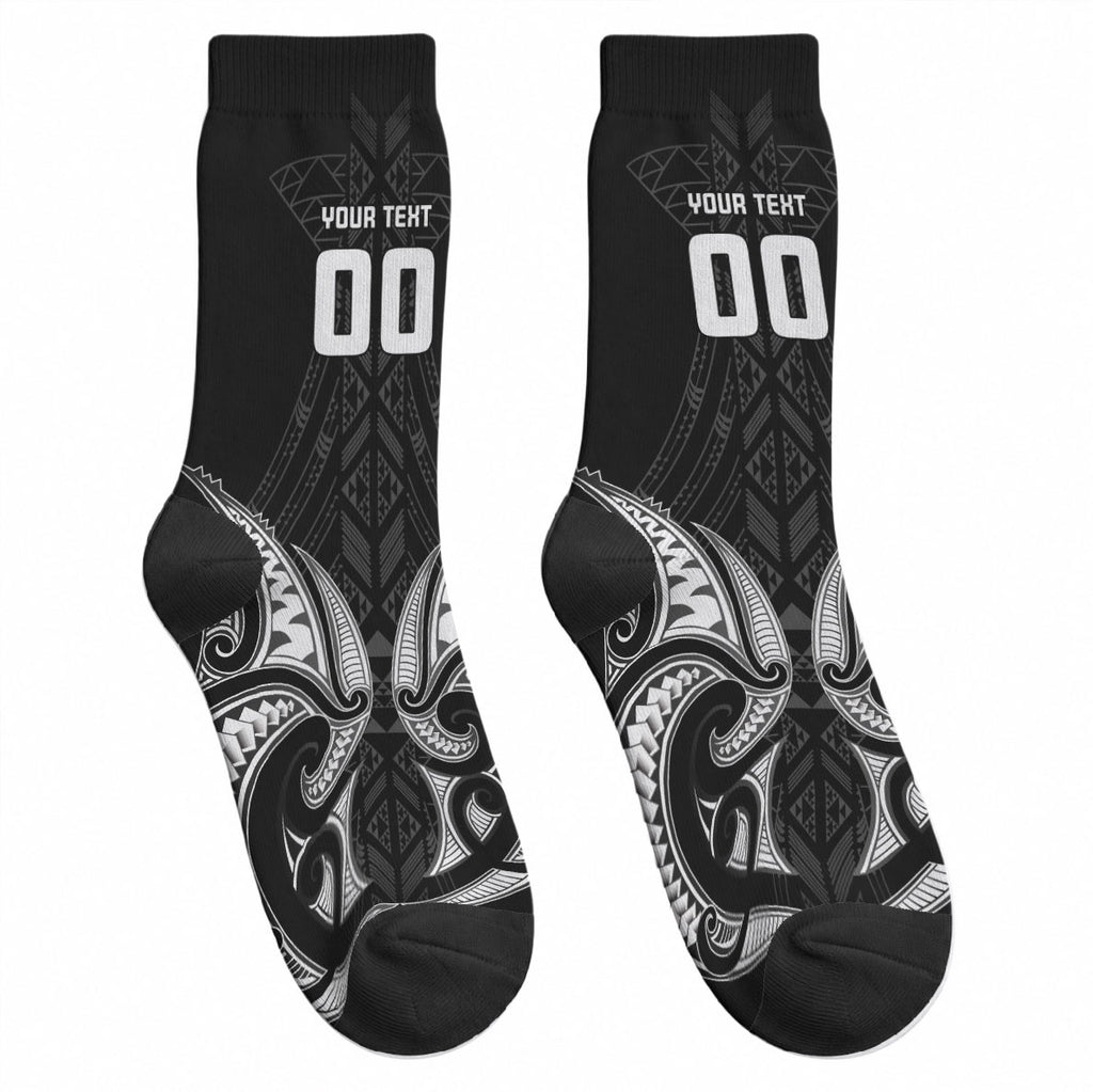 Maori Rugby Custom Ngaru Mangopare Crew Socks Black Whetu Niho Taniwha Motif
