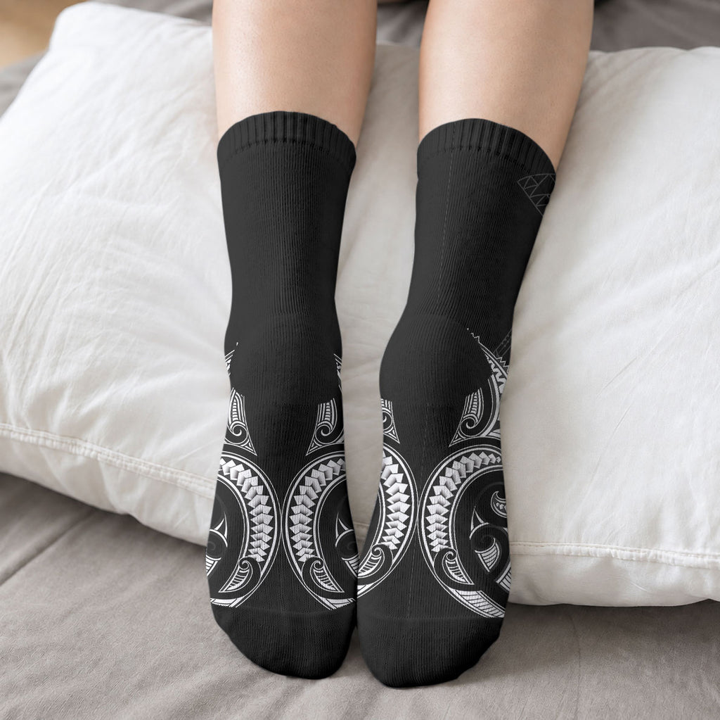 Maori Rugby Custom Ngaru Mangopare Crew Socks Black Whetu Niho Taniwha Motif