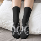 Maori Rugby Custom Ngaru Mangopare Crew Socks Black Whetu Niho Taniwha Motif