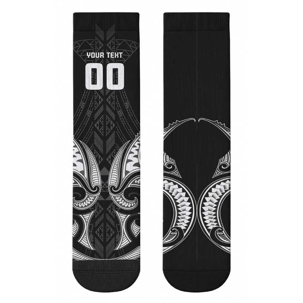 Maori Rugby Custom Ngaru Mangopare Crew Socks Black Whetu Niho Taniwha Motif