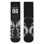 Maori Rugby Custom Ngaru Mangopare Crew Socks Black Whetu Niho Taniwha Motif