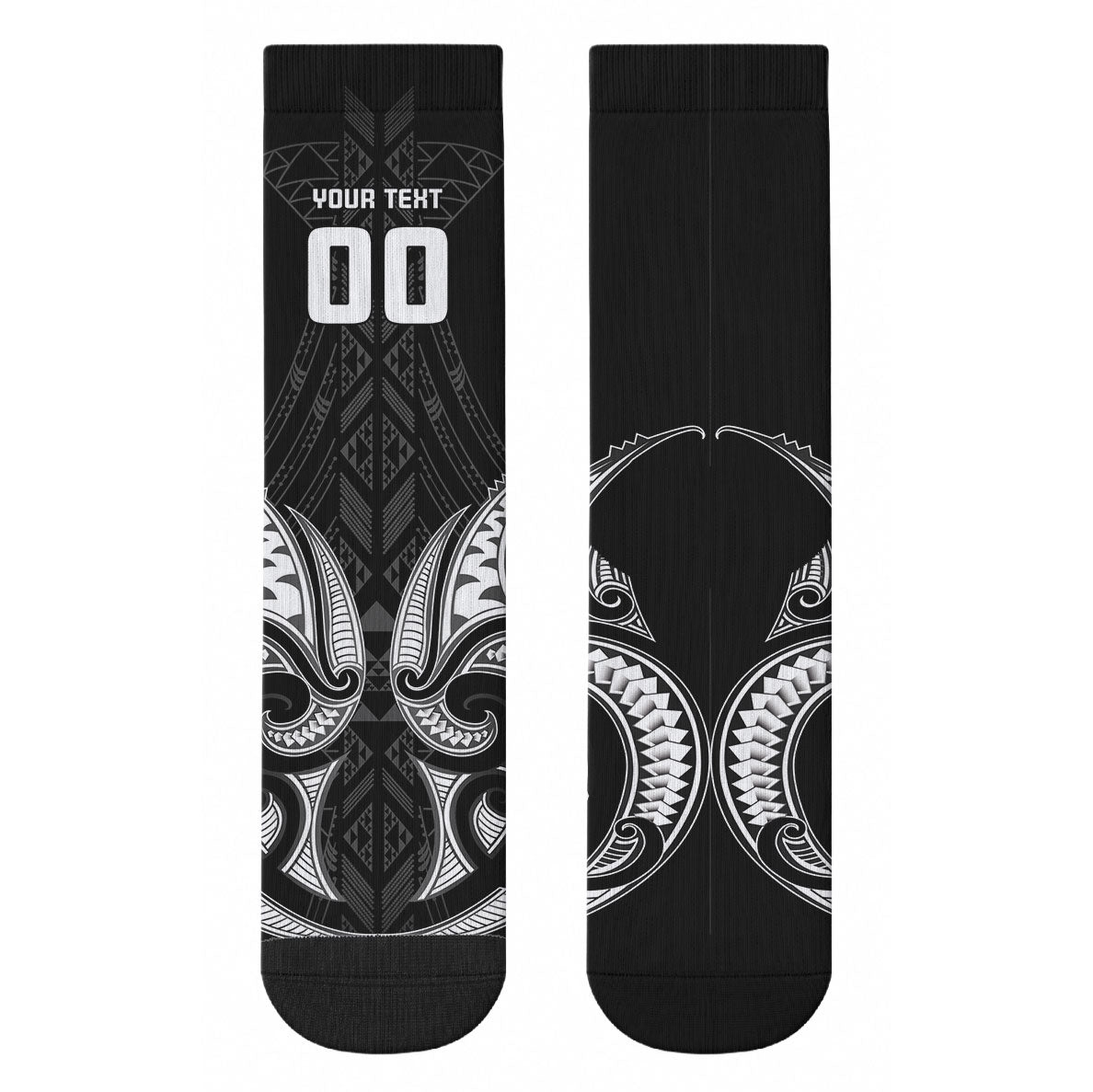 Maori Rugby Custom Ngaru Mangopare Crew Socks Black Whetu Niho Taniwha Motif