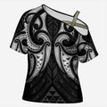 Maori Rugby Custom Ngaru Mangopare Cross Shoulder Shirt Black Whetu Niho Taniwha Motif