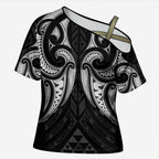 Maori Rugby Custom Ngaru Mangopare Cross Shoulder Shirt Black Whetu Niho Taniwha Motif