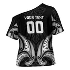 Maori Rugby Custom Ngaru Mangopare Cross Shoulder Shirt Black Whetu Niho Taniwha Motif