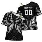 Maori Rugby Custom Ngaru Mangopare Cross Shoulder Shirt Black Whetu Niho Taniwha Motif
