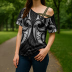 Maori Rugby Custom Ngaru Mangopare Cross Shoulder Shirt Black Whetu Niho Taniwha Motif