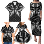 Maori Rugby Custom Ngaru Mangopare Family Matching Puletasi and Hawaiian Shirt Black Whetu Niho Taniwha Motif