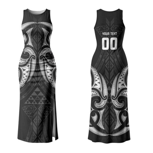 Maori Rugby Custom Ngaru Mangopare Family Matching Tank Maxi Dress and Hawaiian Shirt Black Whetu Niho Taniwha Motif