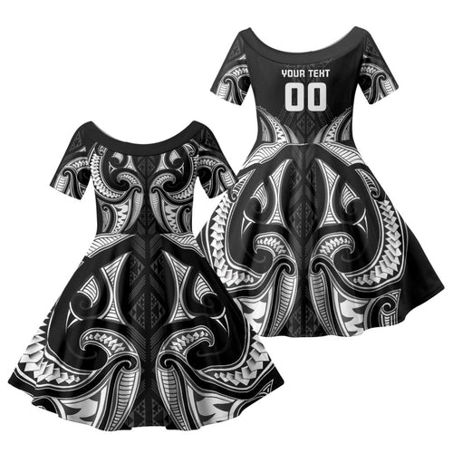 Maori Rugby Custom Ngaru Mangopare Family Matching Tank Maxi Dress and Hawaiian Shirt Black Whetu Niho Taniwha Motif