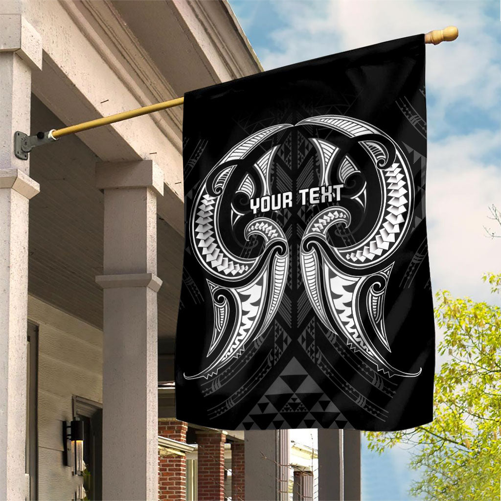 Maori Rugby Custom Ngaru Mangopare Garden Flag Black Whetu Niho Taniwha Motif