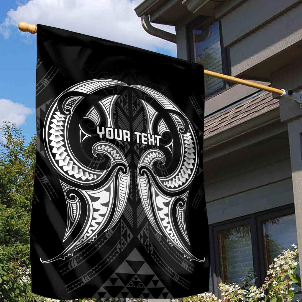 Maori Rugby Custom Ngaru Mangopare Garden Flag Black Whetu Niho Taniwha Motif