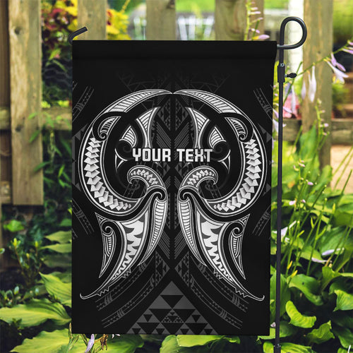 Maori Rugby Custom Ngaru Mangopare Garden Flag Black Whetu Niho Taniwha Motif