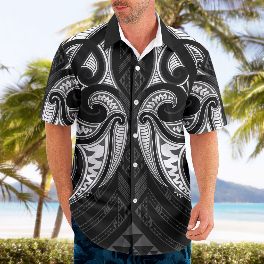 Maori Rugby Custom Ngaru Mangopare Hawaiian Shirt Black Whetu Niho Taniwha Motif