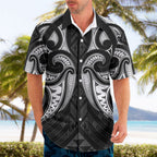 Maori Rugby Custom Ngaru Mangopare Hawaiian Shirt Black Whetu Niho Taniwha Motif