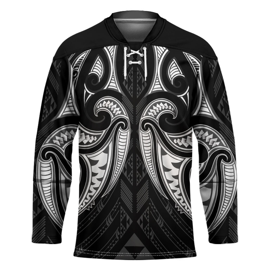 Maori Rugby Custom Ngaru Mangopare Hockey Jersey Black Whetu Niho Taniwha Motif