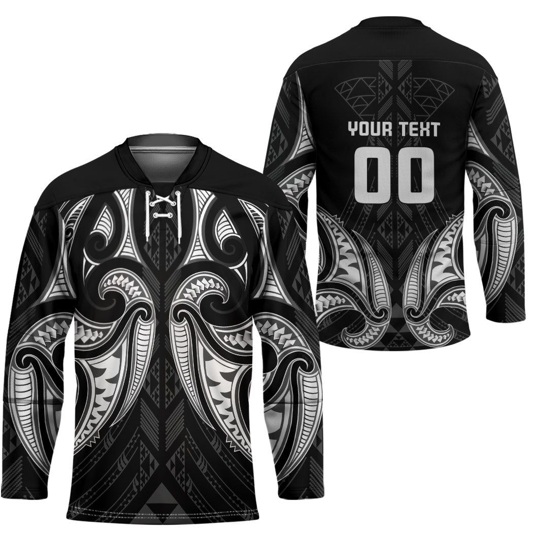 Maori Rugby Custom Ngaru Mangopare Hockey Jersey Black Whetu Niho Taniwha Motif