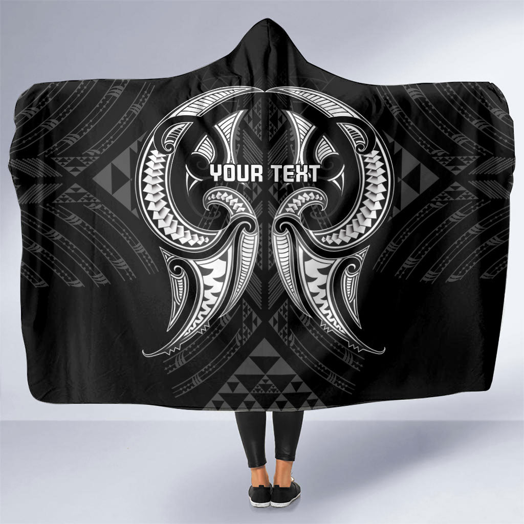 Maori Rugby Custom Ngaru Mangopare Hooded Blanket Black Whetu Niho Taniwha Motif