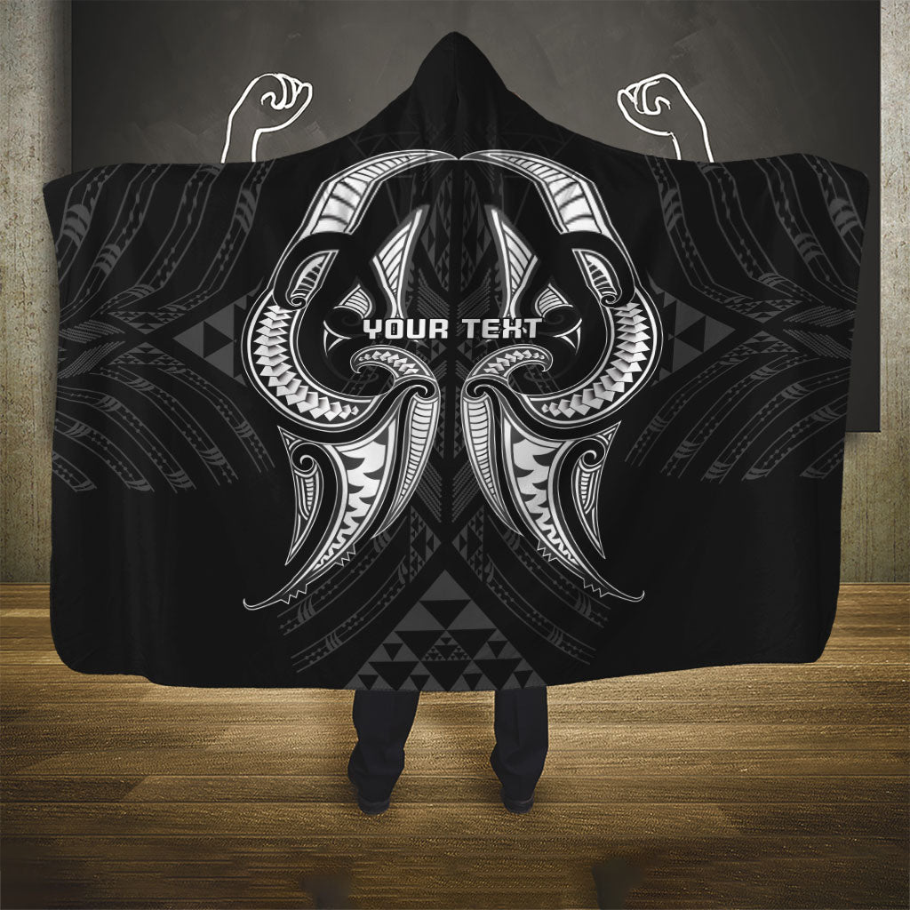 Maori Rugby Custom Ngaru Mangopare Hooded Blanket Black Whetu Niho Taniwha Motif