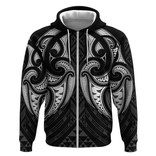 Maori Rugby Custom Ngaru Mangopare Hoodie Black Whetu Niho Taniwha Motif