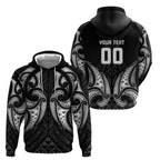 Maori Rugby Custom Ngaru Mangopare Hoodie Black Whetu Niho Taniwha Motif