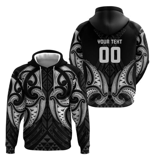 Maori Rugby Custom Ngaru Mangopare Hoodie Black Whetu Niho Taniwha Motif