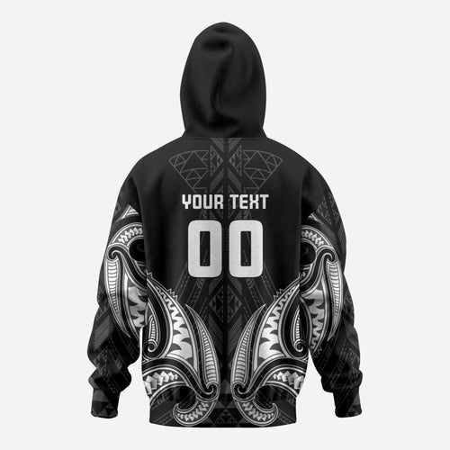 Maori Rugby Custom Ngaru Mangopare Hoodie Black Whetu Niho Taniwha Motif