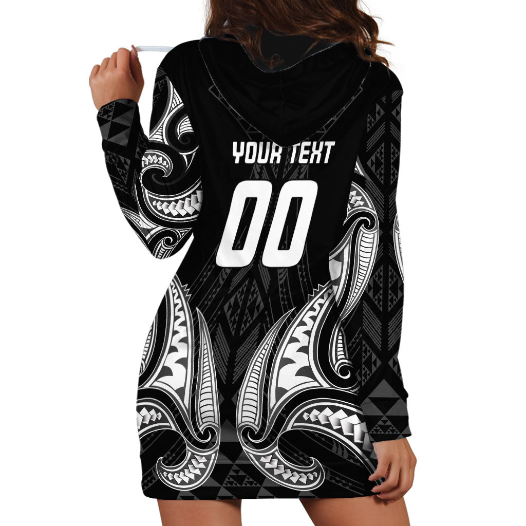 Maori Rugby Custom Ngaru Mangopare Hoodie Dress Black Whetu Niho Taniwha Motif