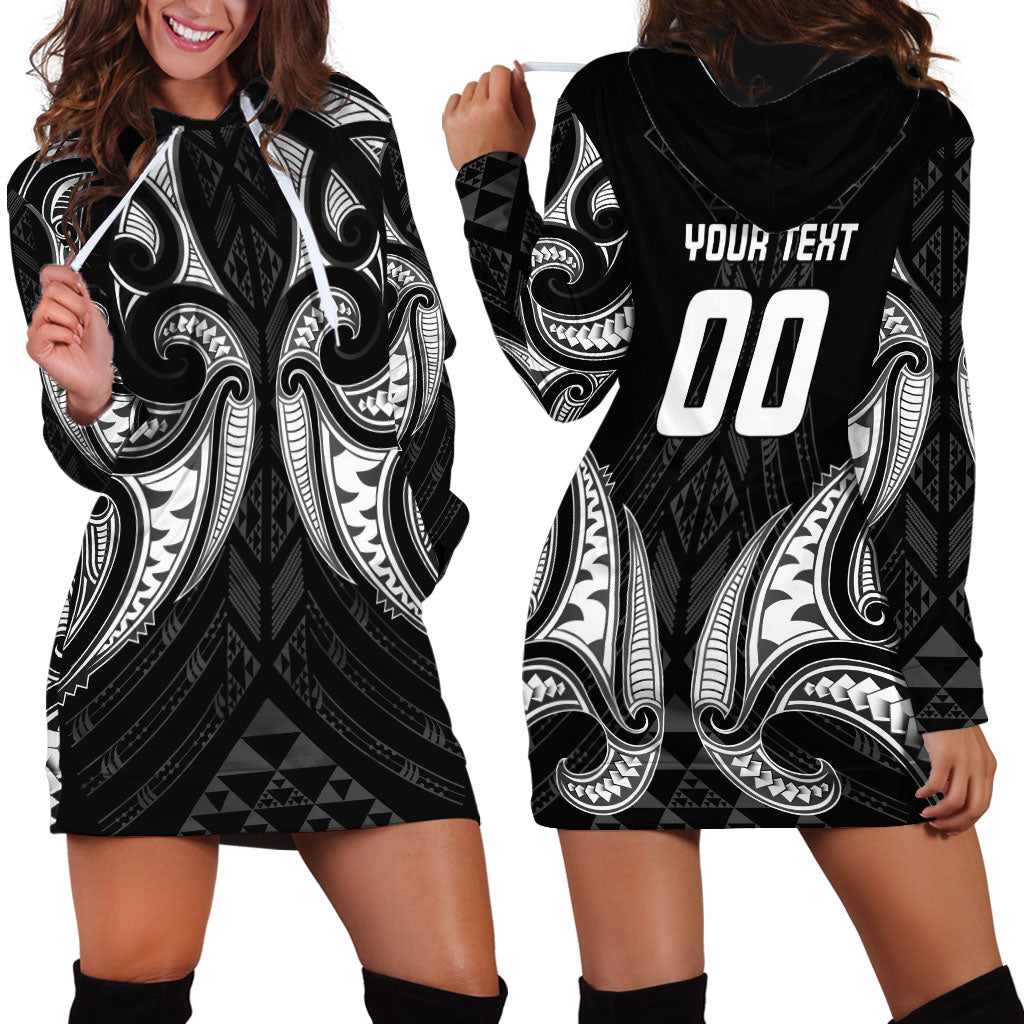 Maori Rugby Custom Ngaru Mangopare Hoodie Dress Black Whetu Niho Taniwha Motif