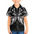 Maori Rugby Custom Ngaru Mangopare Kid Hawaiian Shirt Black Whetu Niho Taniwha Motif