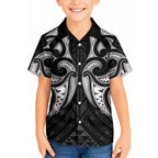 Maori Rugby Custom Ngaru Mangopare Kid Hawaiian Shirt Black Whetu Niho Taniwha Motif